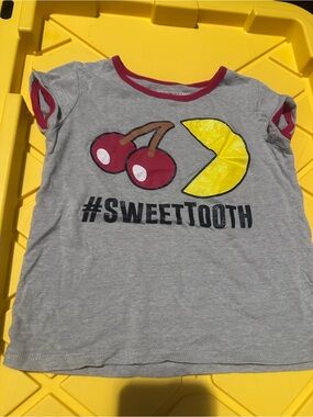 Pac-Man✨🩶🍒😃Girls' Gray #SweetTooth Graphic Tee with Red Trim
